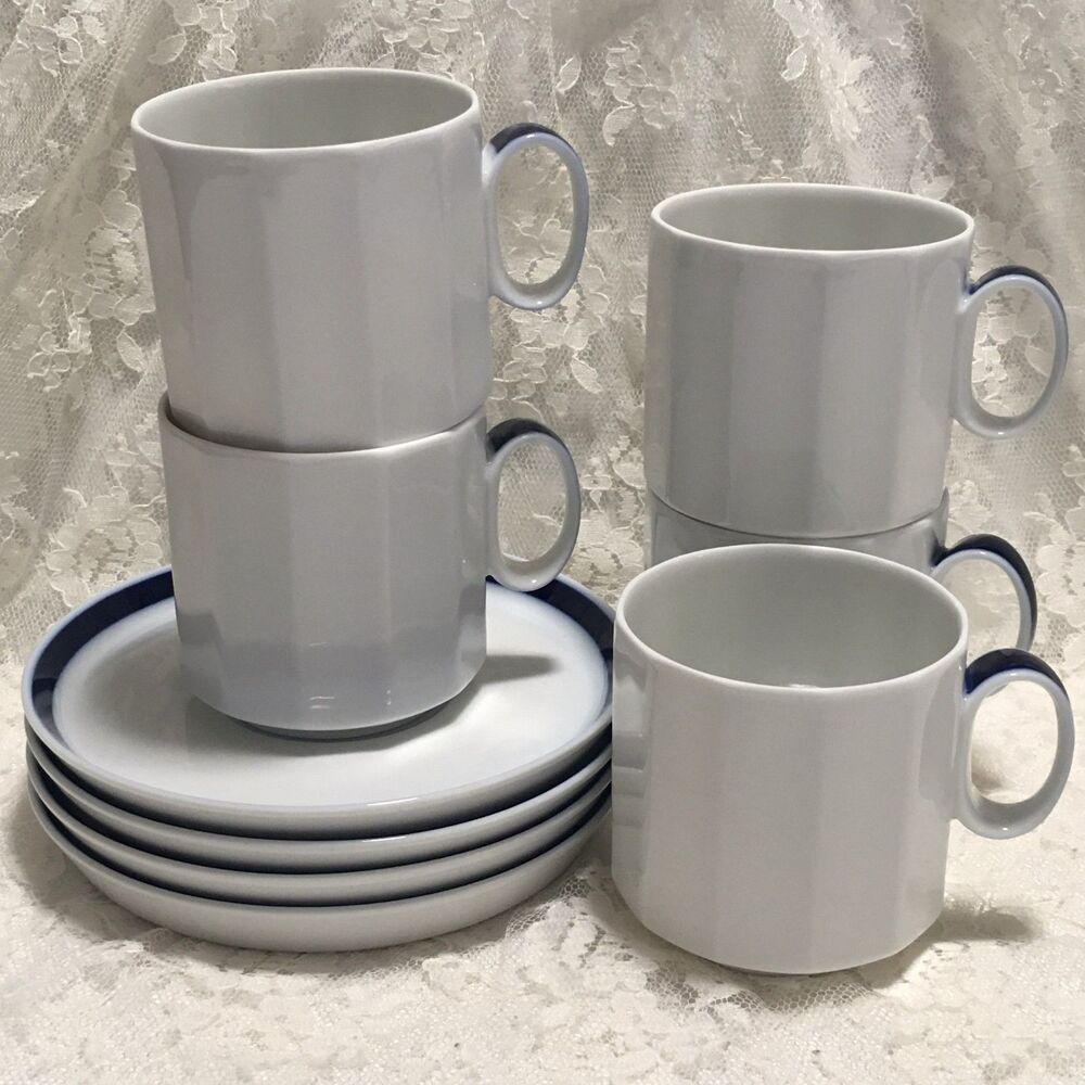 Vintage Rosenthal Germany Studio-Linie Teacups Saucers Set White Blue 9 pieces